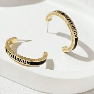 Dior Gold Hoop Earrings with Black Enamel Inlay